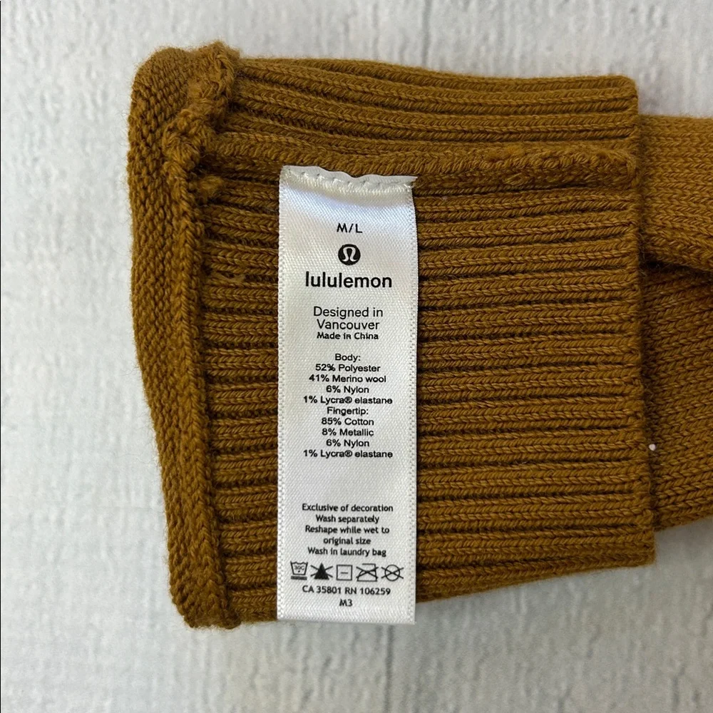 Lululemon Warm Revelation Gloves *Tech‎ Spiced Bronze (Brown) Size M/L NWOT